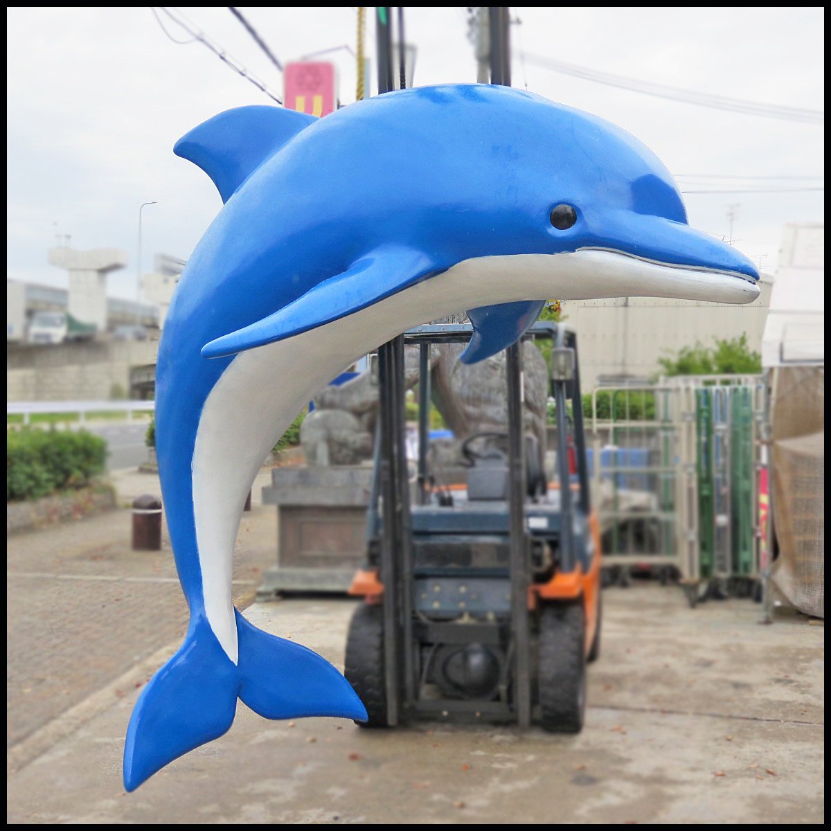△引取限定 希少! 大型 イルカ オブジェ 全長2750mm 天吊りタイプ 水族館/店舗/アミューズメント施設/ドルフィン/ジャンプ/天吊式/FRP製?
