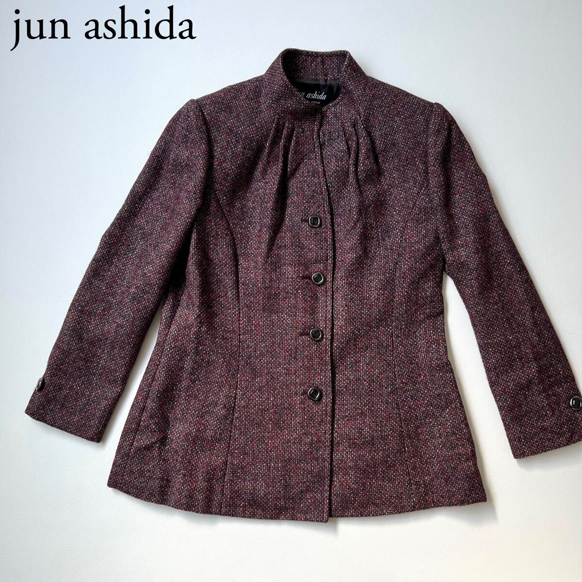 美品 jun ashida ジュンアシダ ノーカラージャケット スタンドカラー　ブレザー　日本製 ウール　アルパカ　アウター レディース