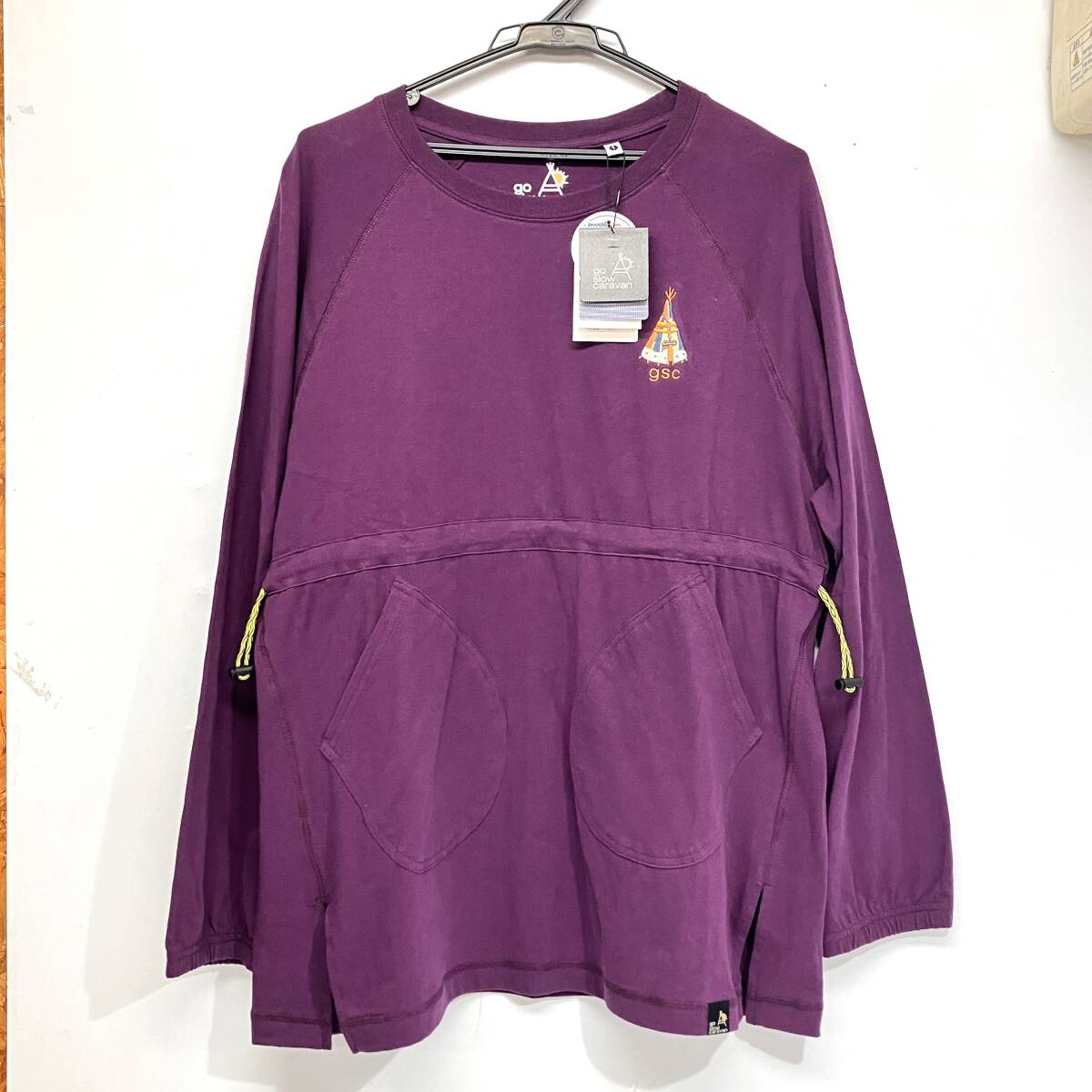 (志木)【タグ付未使用】go slow caravan/ゴースローキャラバン 長袖 Tシャツ ウエスト絞り紐 サイズ1 パープル 紫 綿100％ 