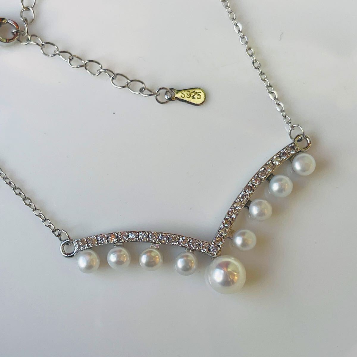 最新デザイン！本真珠ネックレス　5-6mm ベビーパール czダイヤ 45cm アクセサリー シルバー チェーン