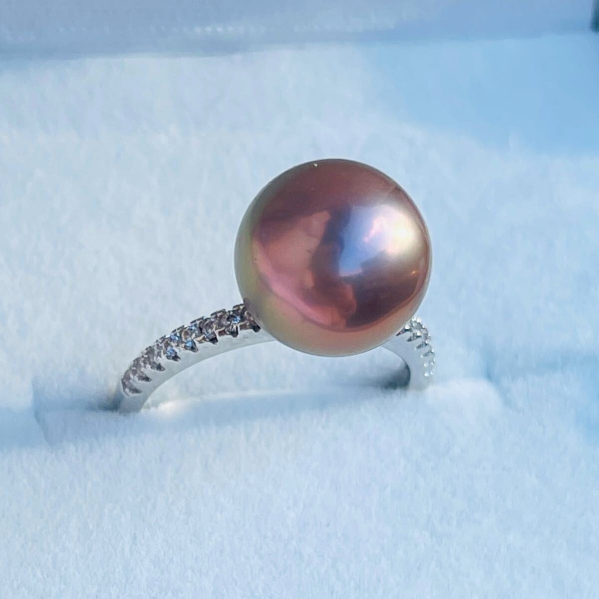 無調色 パール　リング　シンプル　11.4mm エジソン 本真珠 アボカド色 アクセサリー jewelry