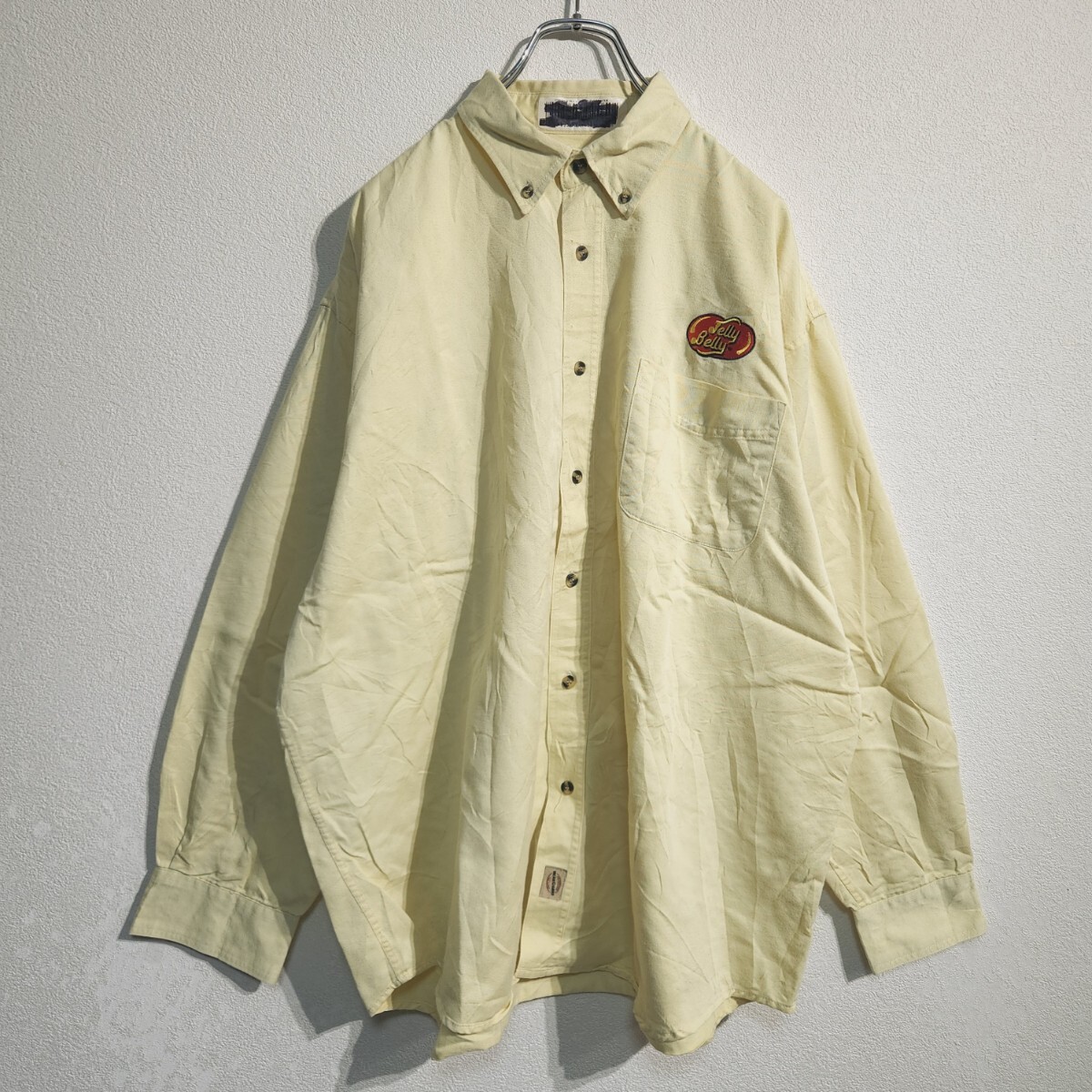輸入古着 WEAR GUARD 長袖ワークシャツ ボタンダウンシャツ 刺繍 企業ロゴ パステルカラー ゆるダボ オーバーサイズ ビッグシルエット 90s