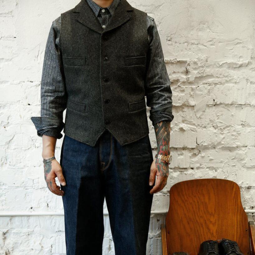 春秋新品★メンズ ウール ベスト ウールツイードジレベスト ラシャベスト ビジネスベスト ヘリンボン レトロ ツイード 紳士 黒です S~4XL