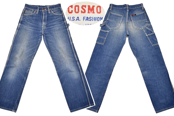 K-4701★COSMO コスモ★70s 80s 日本製 ヴィンテージ 色落ち抜群 濃紺デニム ワーク ペインター パンツ ジーンズ W-29