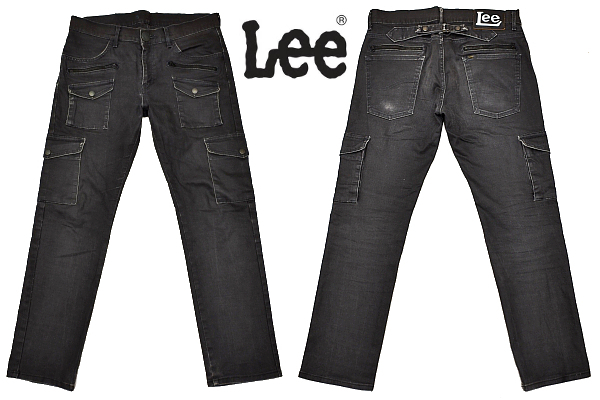 K-4738★美品★Lee リー 08869★ヴィンテージ加工 シンチバック ブラックカラーデニム ストレッチ ストレート ワーク カーゴ ジーンズ W-32