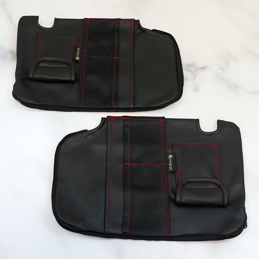 新品・未使用☆SPRIDE　NBOX NBOXカスタム JF3 JF4　サンバイザーカバー左右セット ブラック×レッドステッチ　ポケット有　| 送料無料