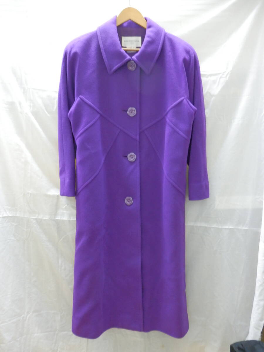 172C958K◆BALENCIAGA バレンシアガ ロングコート パープル 9号 ウール カシミヤ コート ヴィンテージ 