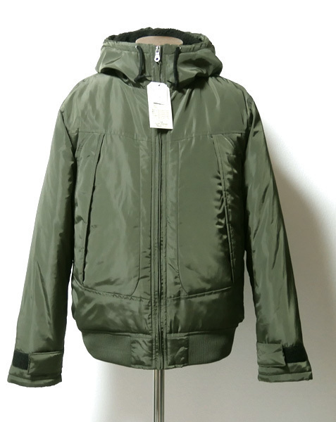 新品 YOUTILITY ミリタリー 中綿アウター リブ ジャケット 光沢 グリーン 緑系 ジップ ボア フード M