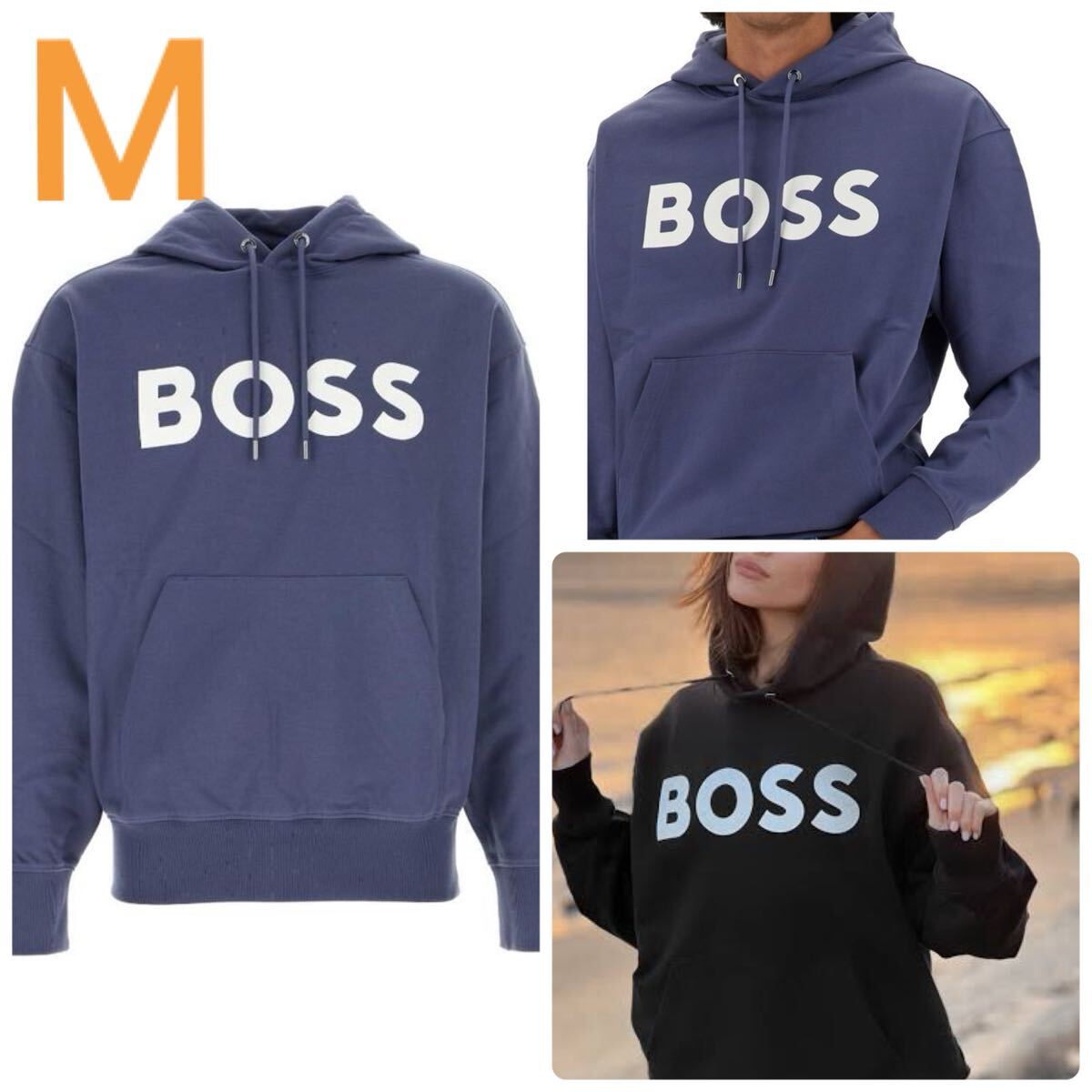 新品タグ付き【大谷選手着用モデル】BOSS ロゴ パーカー ネイビー M 男女兼用可 スウェット seventeen ミンギュ着用 ユニセックス