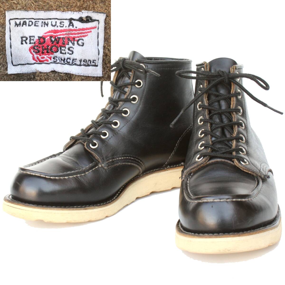 (33563)茶芯96年製REDWING8179レッドウィング7.5E約25.5cm (モックトゥ黒ブラック刺繍羽タグ刺繍タグ旧羽タグ ヴィンテージ 90年代 モック)