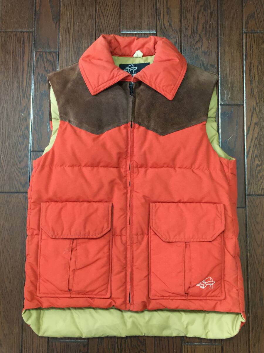 スノーバード SNOWBIRD ユーズド ダウンベスト XS オレンジ ブラウン スウェード コンビ 検索 ビンテージ オールド