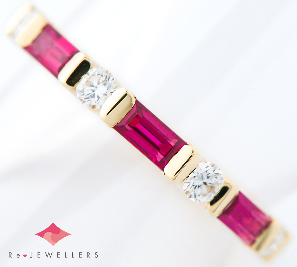 SUWA アニバーサリーバンド ルビー ダイヤモンド 18金イエローゴールド 12号 リング・指輪【中古】