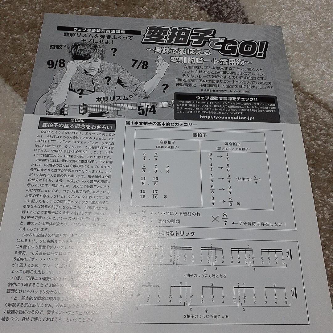 ヤングギター☆記事☆切り抜き☆変拍子でGO!〜身体でおぼえる変則的ビート活用術〜▽4 Ia ：73