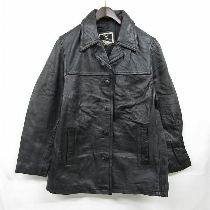 本革 サイズ L MAURICES レザー ジャケット ミディアム丈 コート ブラック 革 古着 ビンテージ レディース ST