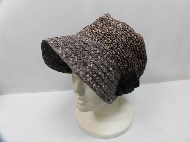 新品 CHAPEAU VOLANT 手編み帽子 リボン 帽子 ブラウンベージュ 茶 頭囲57.5cm