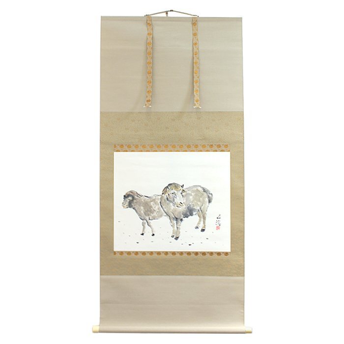 【骨董品】掛軸 小林五浪(こばやしごろう) 「優風」 一尺八寸 ひつじ 羊 動物 日本画 共箱 送料880円