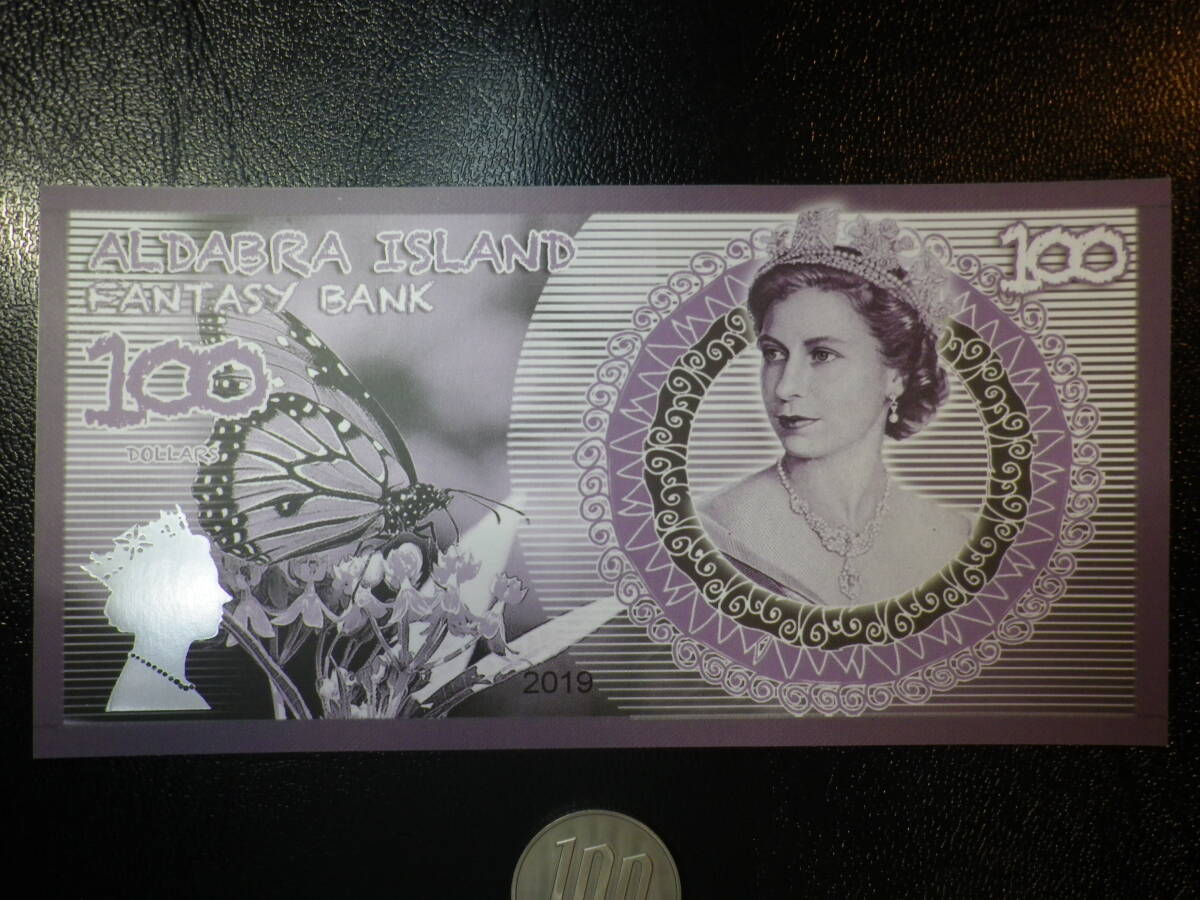 アブダドラ諸島 2019年 蝶＆エリザベス 100Dollars (ファンタジー）