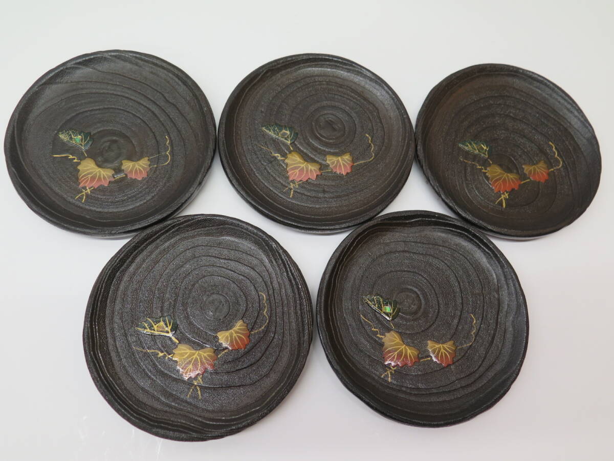 未使用に近い美品　漆蒔絵 桐　銘々皿 5枚　永山工房　石川県伝統工芸品　金沢桐工芸