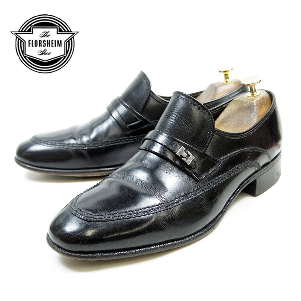 10-1/2D表記　28.5cm相当　Florsheim フローシャイム　スリッポンローファー　ブラック　グットイヤーウェルト製法/24.11.5/P1760