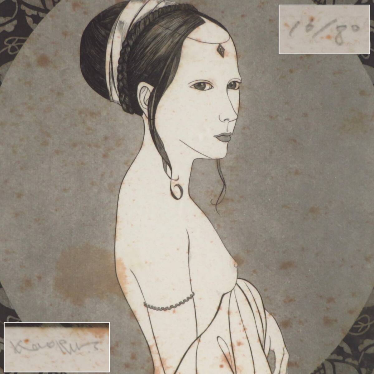 【SAKURAYA】真作保証【古きフィレンツェの女たち/斎藤カオル】銅版画 限定80部 絵画 美術 芸術 アート 作家 額装なし 骨董品 34×30