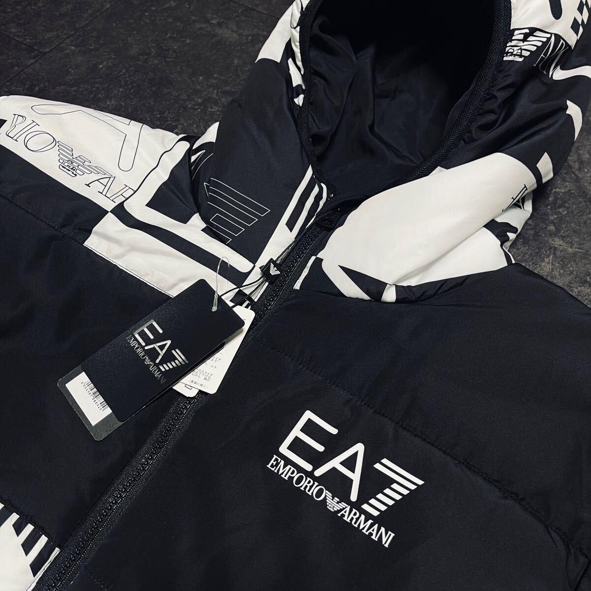 S〜M 定価37400円 EA7 エンポリオアルマーニ 中綿ジャケット パッチワーク 軽量 新品 大きめ 送料無料 ブラック 黒 ホワイト 白 ブルゾン