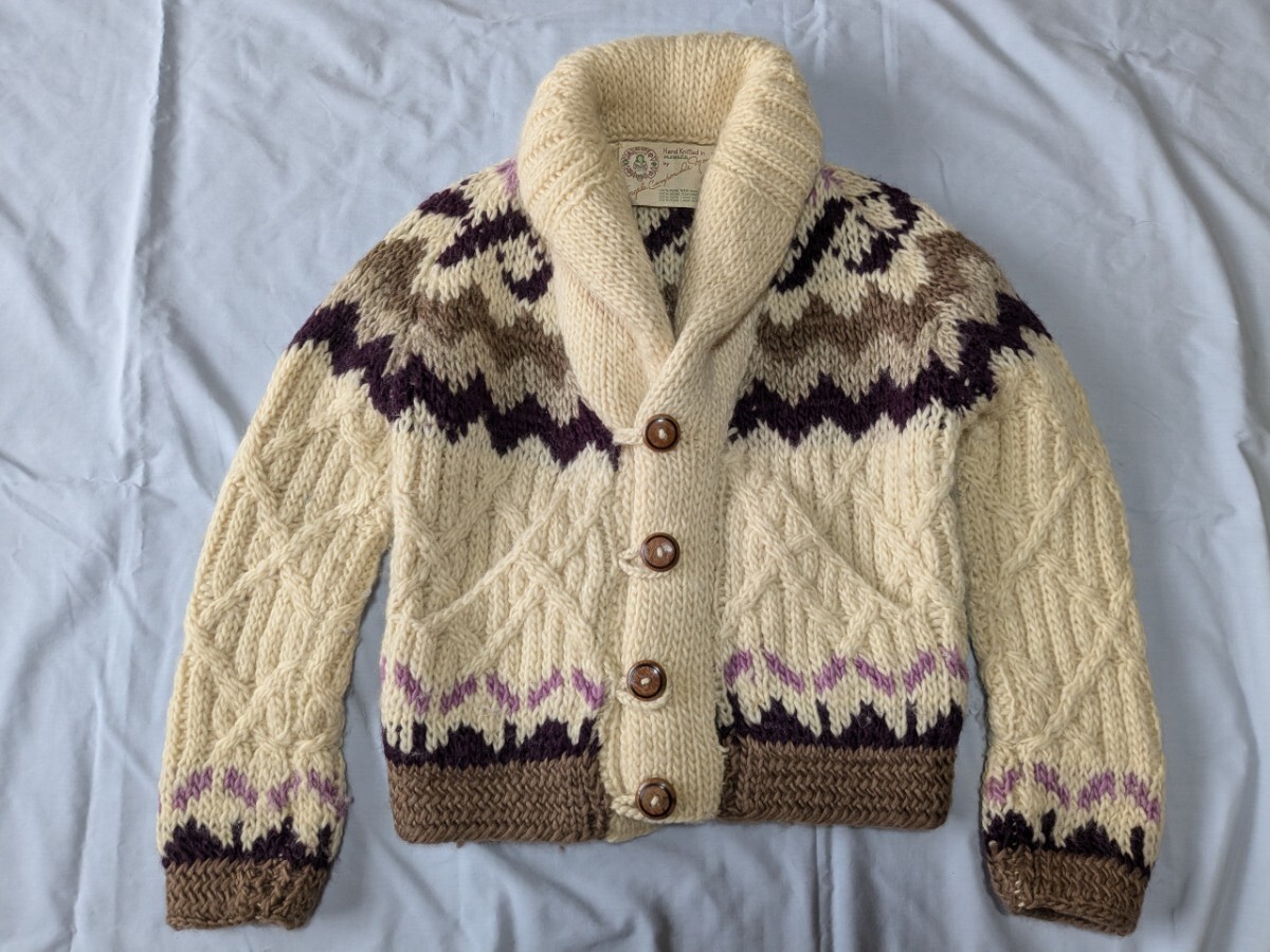 ビンテージ ハンドメイド ウールニット カウチン コート カーディガン カウチンセーター 厚手 ウッドボタン