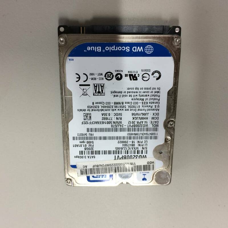 中古品 WESTERN DIGITAL WD Scorpio Blue WD3200BPVT 320GB S-ATA接続 現状品