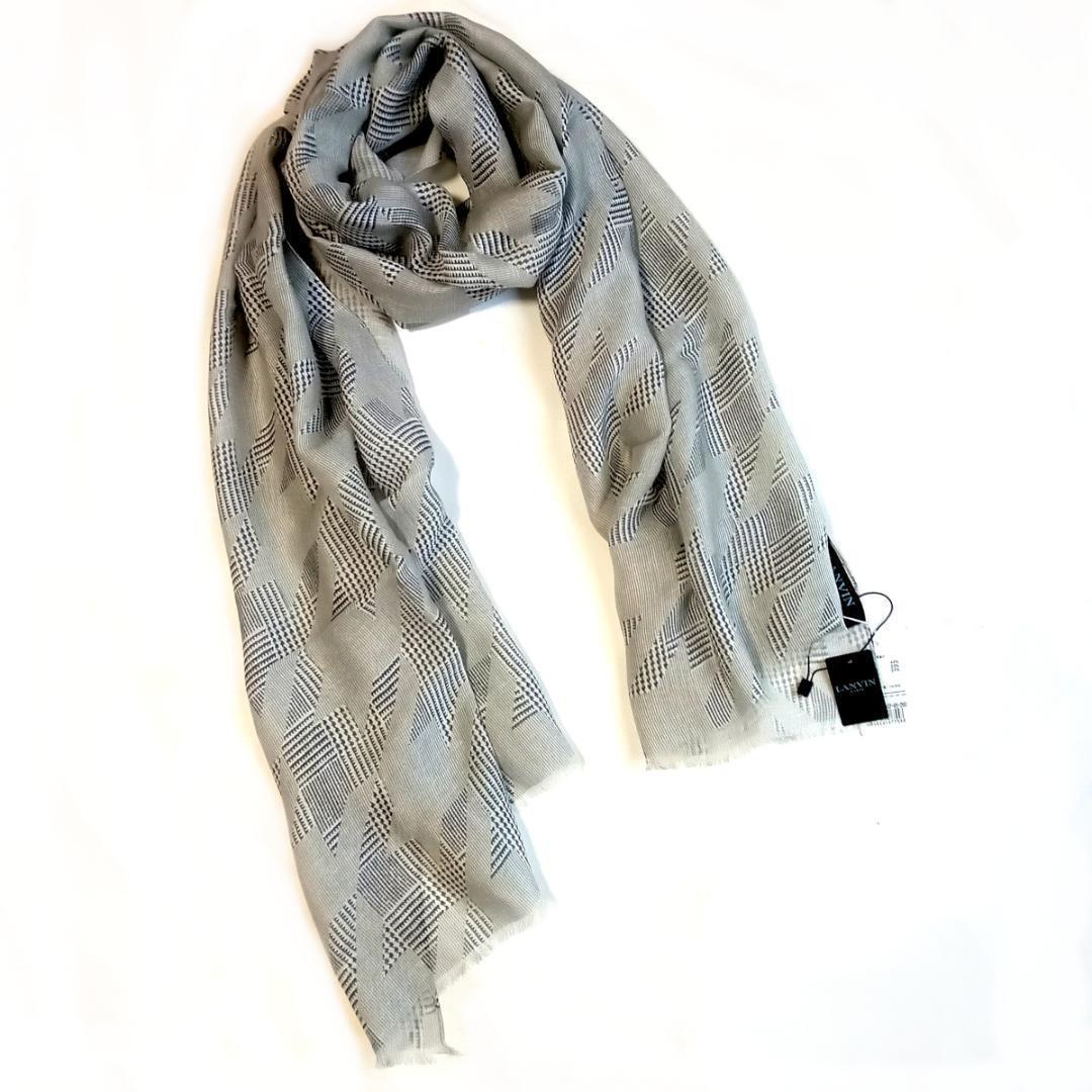 【lvs23】新品　LANVIN　ランバン anthime mouley アンシム ムーレイ　イタリア製　定価26,000円　高級ストール グレー　千鳥格子 スカーフ