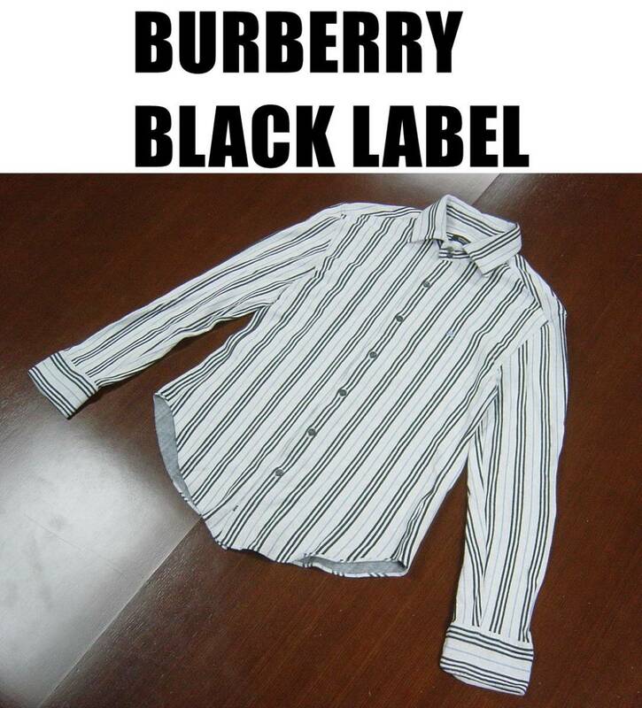 バーバリーブラックレーベルストライプ柄長袖シャツ/BURBERRY BLACK LABEL/ライトグレー/厚手/サイズ３