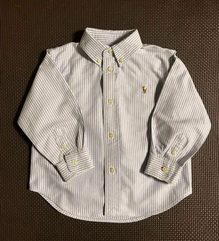☆ラルフローレン☆可愛いボタンダウンシャツ 90 ブルー系 長袖 Ralph Lauren ストライプ 縞 キッズ