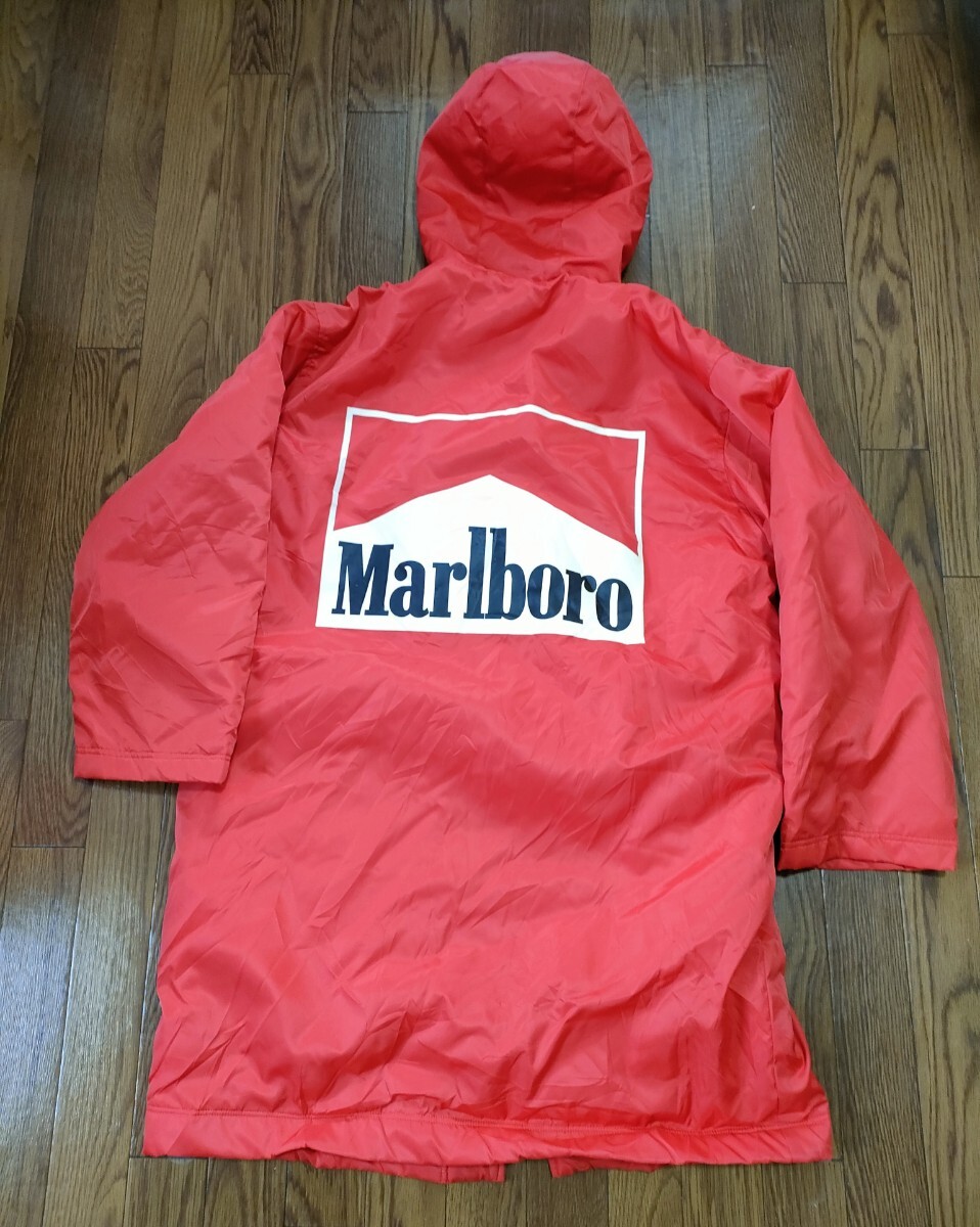 F1全盛期当時物！90sビンテージ　Marlboro World Championship Teamバックビッグロゴ　ボアフードベンチコート　サーキットコート　M