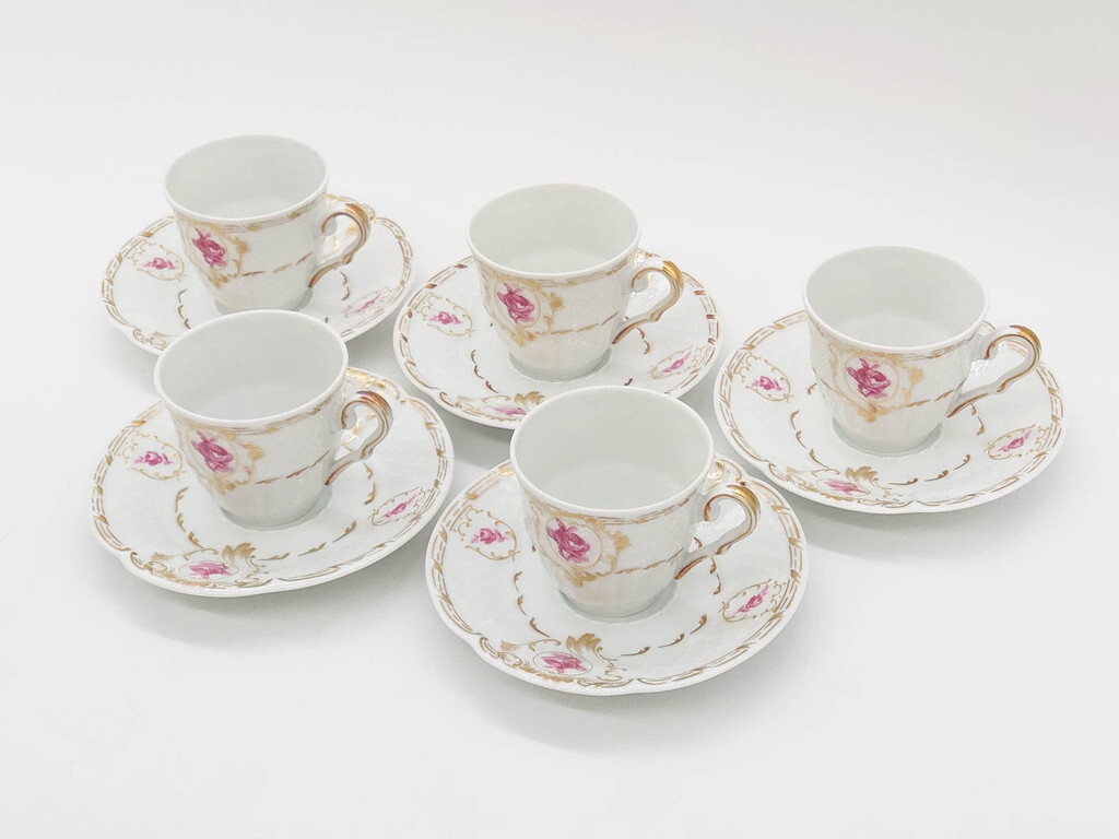 R-078521 フランス LIMOGES(リモージュ) Georges Boyer(ジョルジュ ボワイエ) コーヒーカップ&ソーサー5客セット(C&S,バラ,ローズ,洋食器)