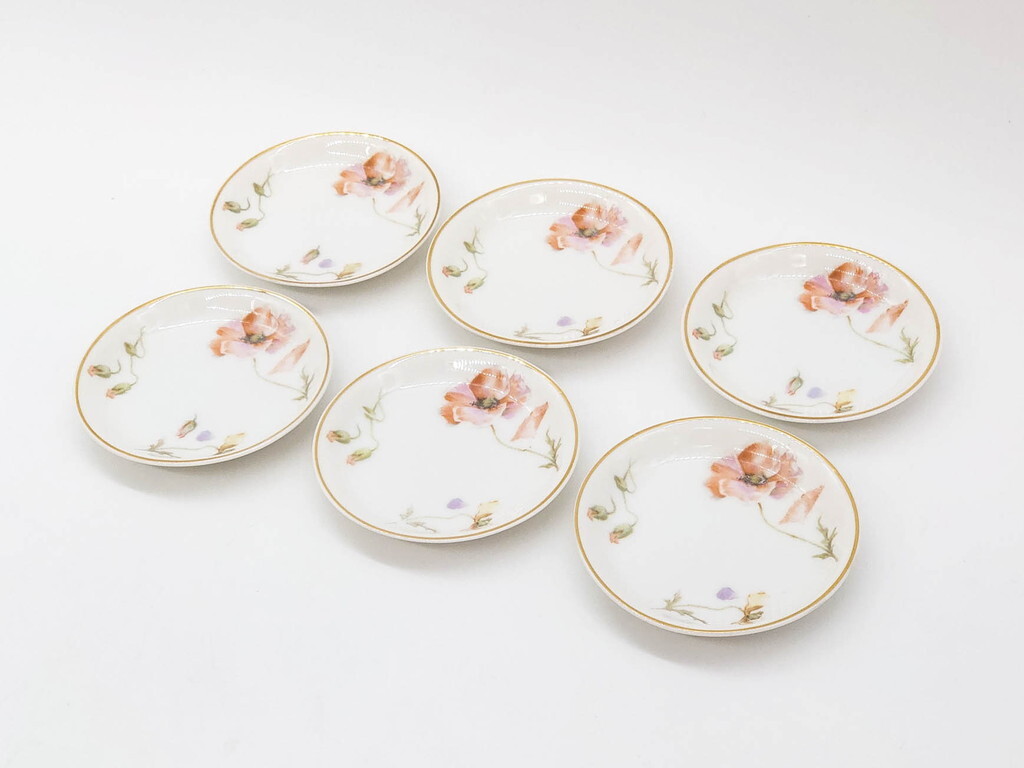 R-078524　オールドノリタケ　NORITAKE　三越　ヤジロベー印　ミニプレート6枚セット(花、フラワー、小皿、豆皿、磁器、洋食器)