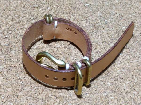 19mm NATOタイプ本革バンド　真鍮無垢 腕時計ベルト サドル ナチュラル ブラス