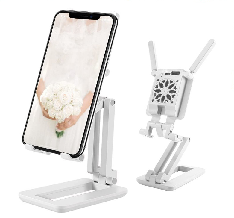 ★3in1自撮りライト・冷却ファン付き折りたたみ式デスクホルダー★タブレット、スマートフォン、iphoneに★送料安い★ホワイト★