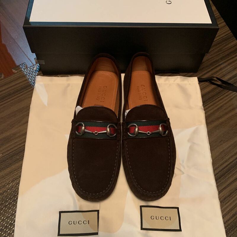 GUCCI Suede driver with Web 9 ブラウン 茶 ビット ローファー 新品 国内正規品