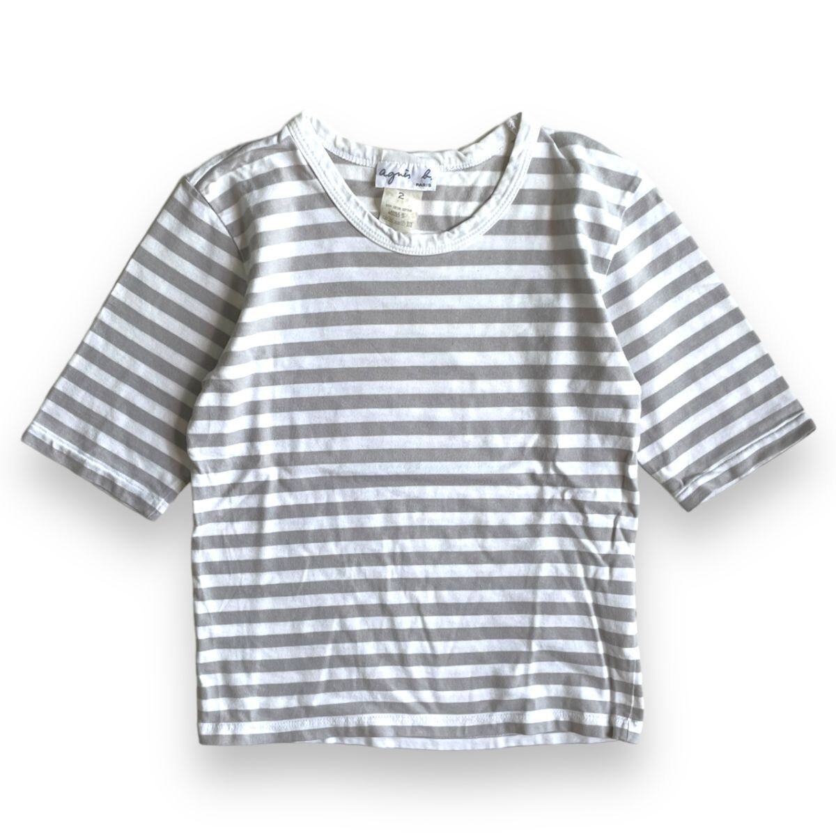 agnes b アニエスベー 半袖 ボーダー Uネック コットン 2 Tシャツ S/S トップス カットソー 古着 ヴィンテージ レディース ボートネック