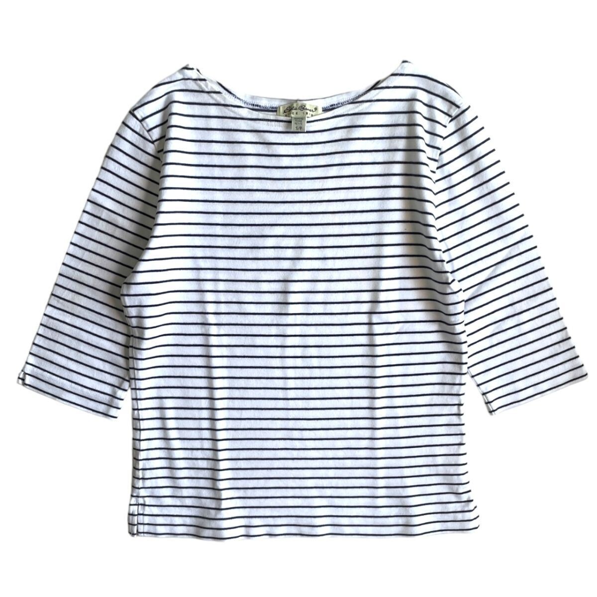 00's★白タグ★ Eddie Bauer エディーバウワー ボーダー コットン ボートネック Tシャツ S レディース LADIES トップス カットソー