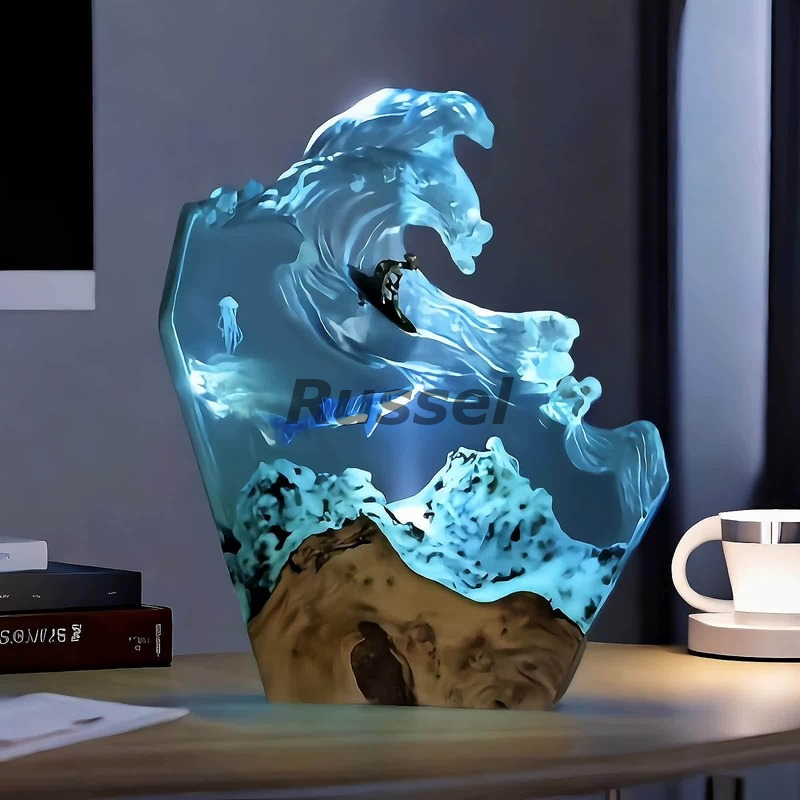 ナイトライト 海 波 オーシャン おしゃれ かわいい インテリア ランプ 蛍光アート ディスプレイ 調節可能 USB給電 装飾 オブジェ 置物 寝室