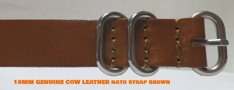18MM 牛革製　高級ハンドメイド　NATOミリタリー　RING尾錠　ベルト新品　ブラウン