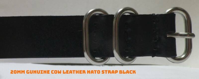 20MM 牛革製　高級ハンドメイド　NATOミリタリー　RING尾錠　ベルト新品　ブラック