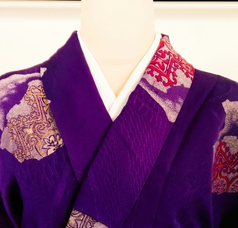 着物 正絹 小紋　紫　パープル　美品　B-125