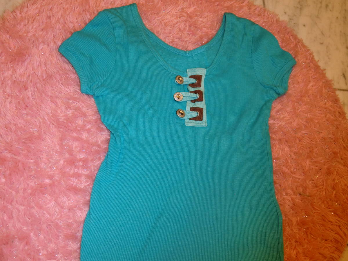 Miss EWE ヘンリー　Tシャツ　ターコイズブルー　Mサイズ　レディース