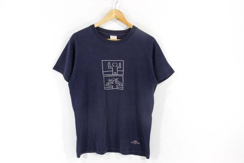 【初期 つるタグ】SUPREME KEITH HARING Tシャツ M ネイビー 紺 USA製 キースへリング 半袖 TEE シュプリーム ツルタグ box logo