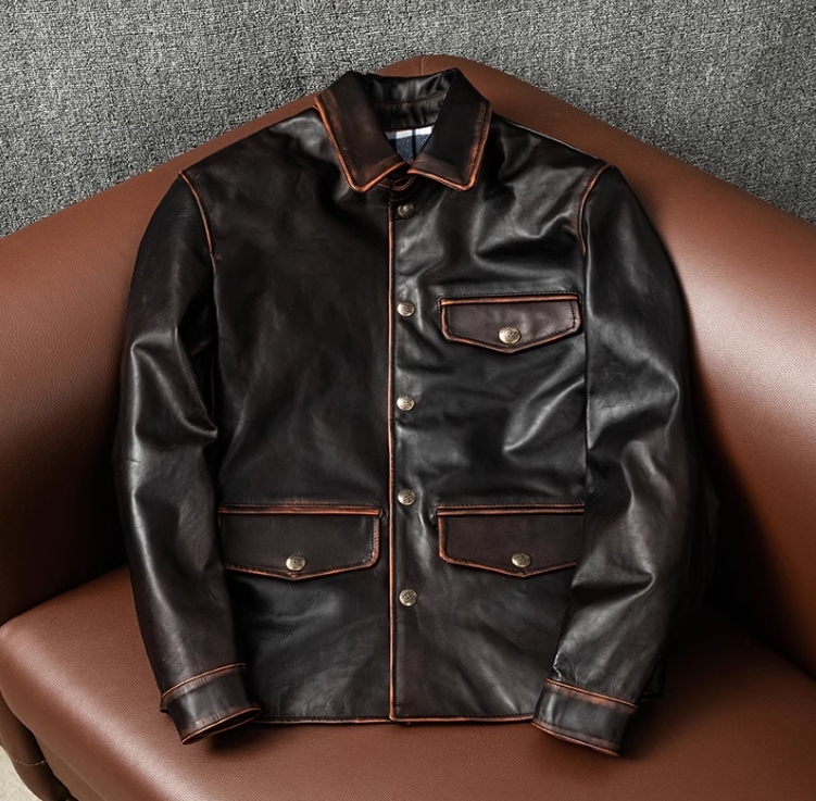 茶芯 ホースハイド タイト メンズ 復刻 50's カーコート ブレーキマン ベジタブルタンニンなめし 馬革Ｓ～4ＸＬ