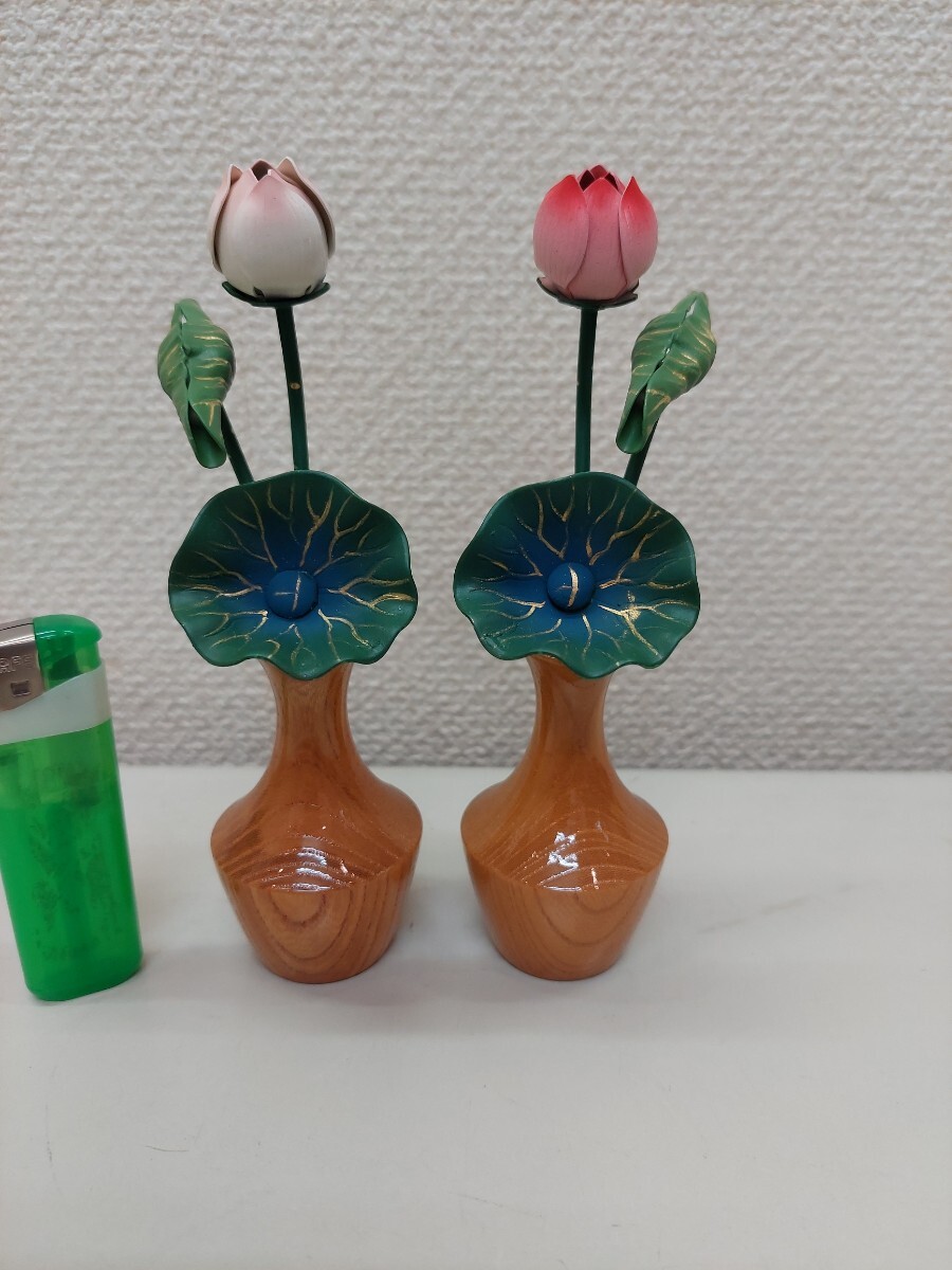 オリジナル　小常花　アルミ　極彩色　山中漆器欅花鋲二五付　一対　二寸×三本立　１６０ミリ　アウトレット　荘厳　仏壇　お内仏　家具調