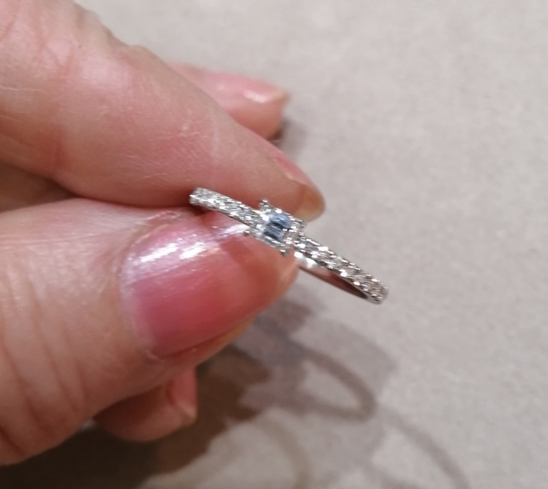 プラチナ ダイヤモンド　エメラルドカット 細身　ハーフエタニティリング　中古美品
