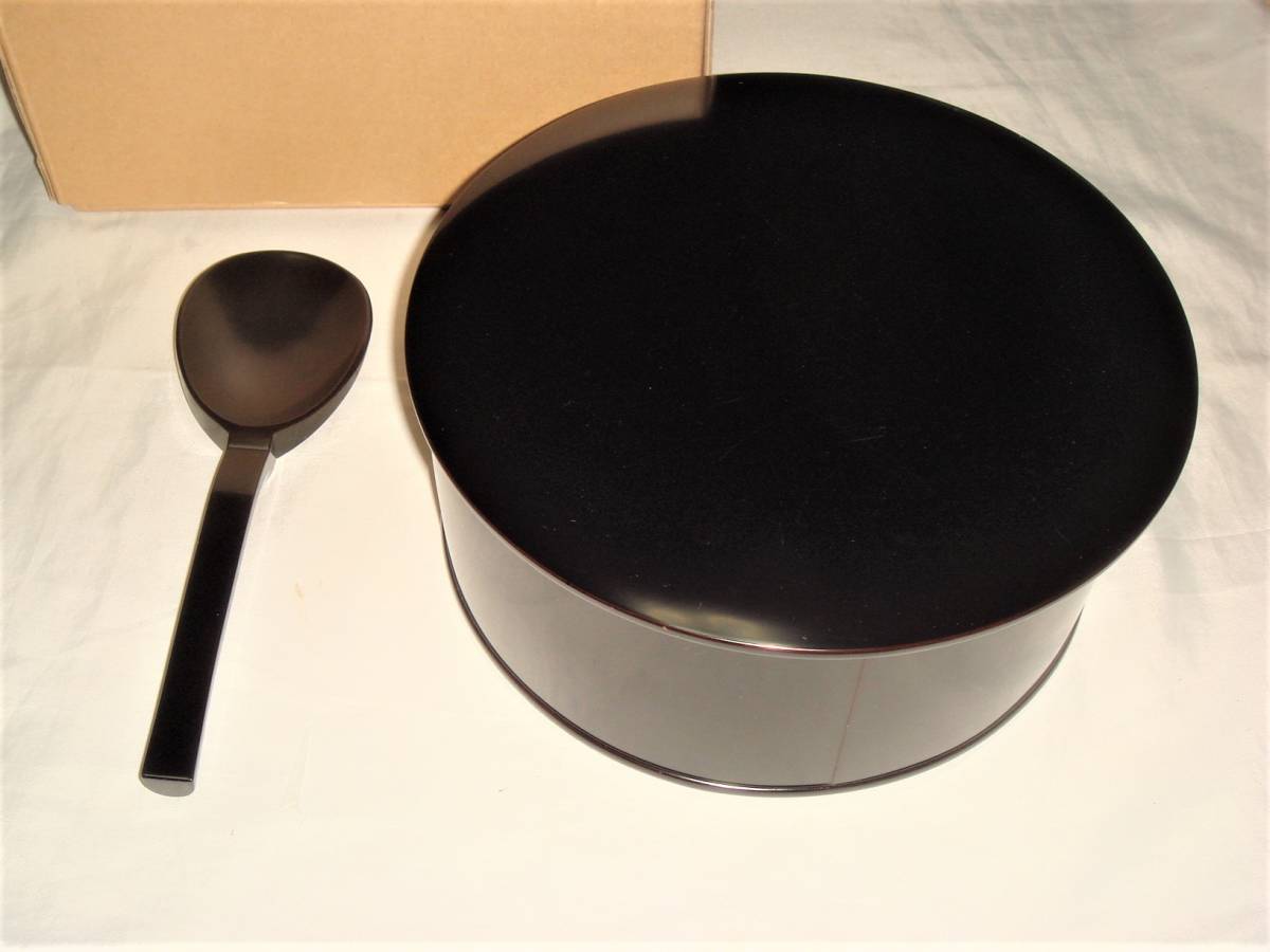 茶道具　天然木製　黒漆真塗飯器と杓子セット　お稽古用に！！