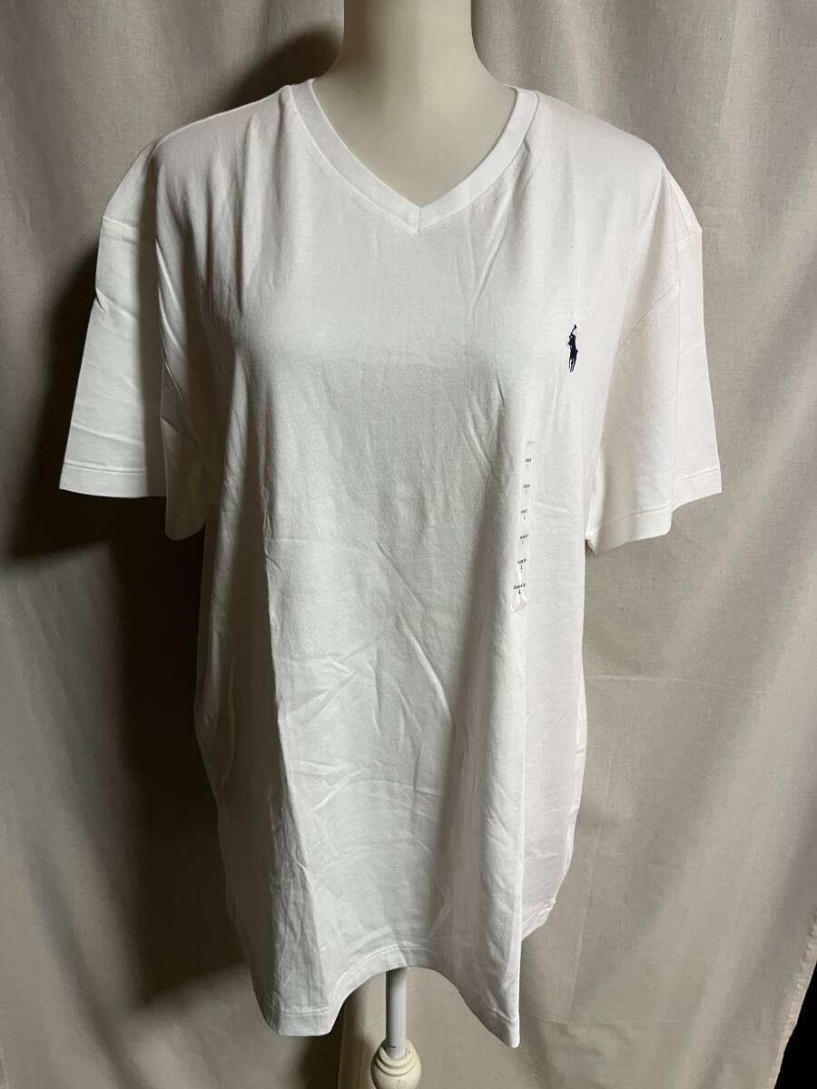 管Y2411★未使用★POLO RALPH LAUREN★ポロ ラルフローレン★コットン★Vネック★Tシャツ★L★白★ホワイト★クリックポスト発送