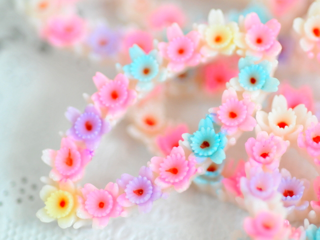 カラフル ナベット 楕円 リース フラワー 花 ジャパン ヴィンテージ カボション 日本製 レトロ ハンドメイド アクセサリー パーツ 37mm 1個